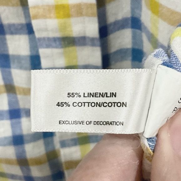 Cutter & Buck Linen Shirt Yellow & Blue Plaid Button Up Linen Blend Sz XL - Picture 4 of 5